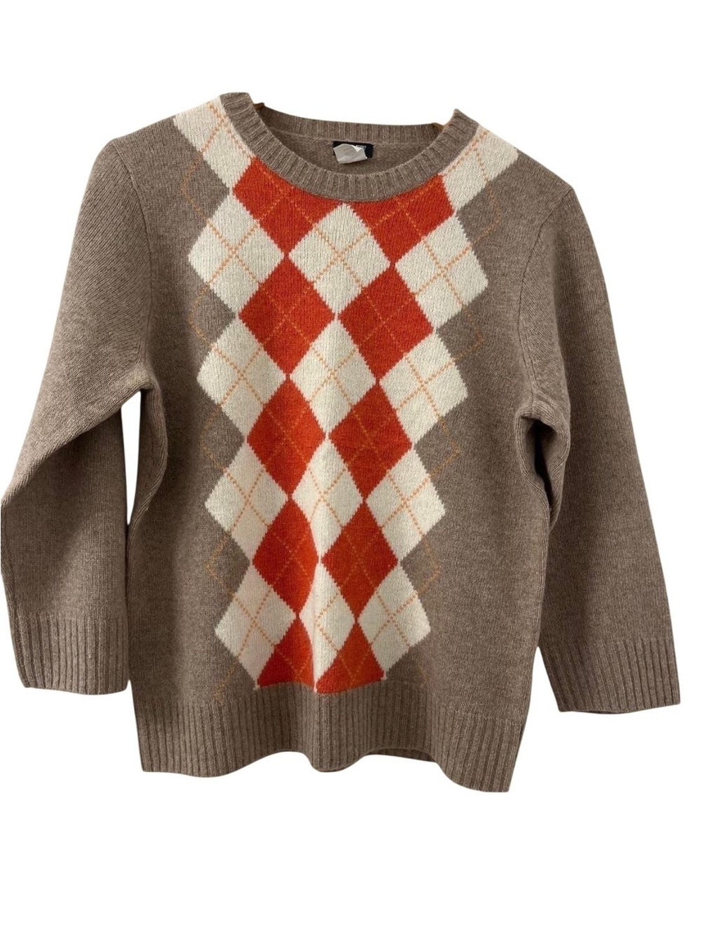 Vintage J.crew Factory Lambswool Angora Blend Tan Orange Red Argyle Sweater